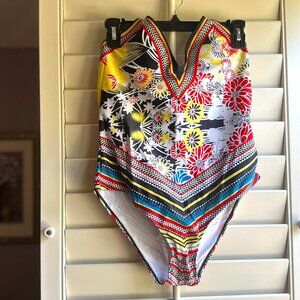 Halter One-Piece Swimsuit, Multicolored, Women's Size Large